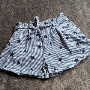 Jolt blue and white pinstripe star pattern paper bag shorts